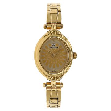 Titan Quartz Analog Champagne Dial Stainless Steel Strap Watch for Women