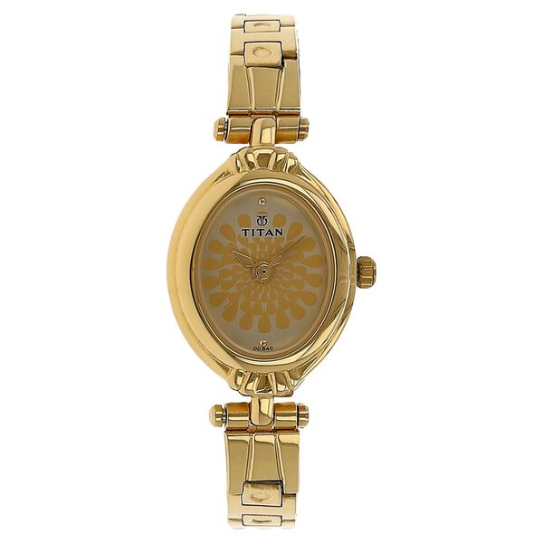 Titan Quartz Analog Champagne Dial Stainless Steel Strap Watch for Women - image number 0
