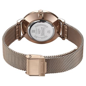 Sonata Quartz Analog White Round Dial Rose Gold Stainless Steel Strap Watch For Women