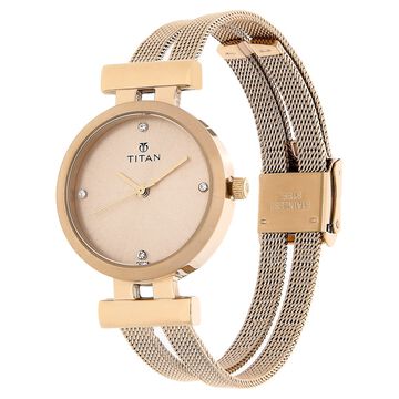 Titan Quartz Analog Rose Gold Dial Stainless Steel Strap Watch for Women