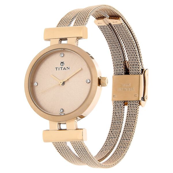 Titan Quartz Analog Rose Gold Dial Stainless Steel Strap Watch for Women - image number 1