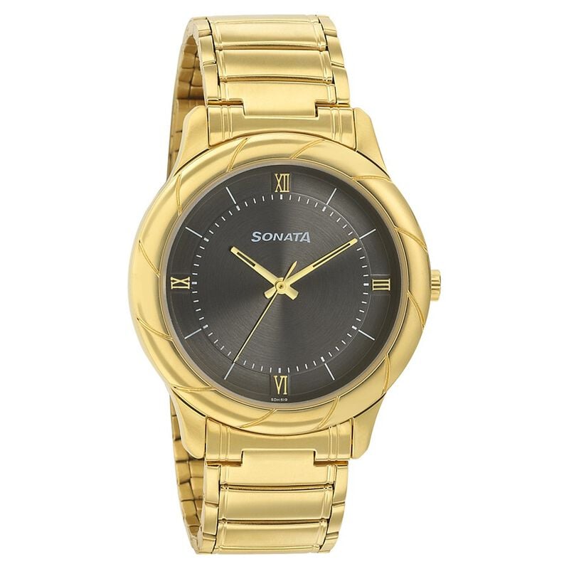 Sonata Quartz Analog Anthracite Dial Stainless Steel Strap Watch for Men