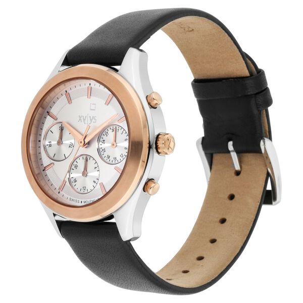 Xylys Swiss Multifunction Black Leather Strap Silver Dial Watch For Women - image number 3