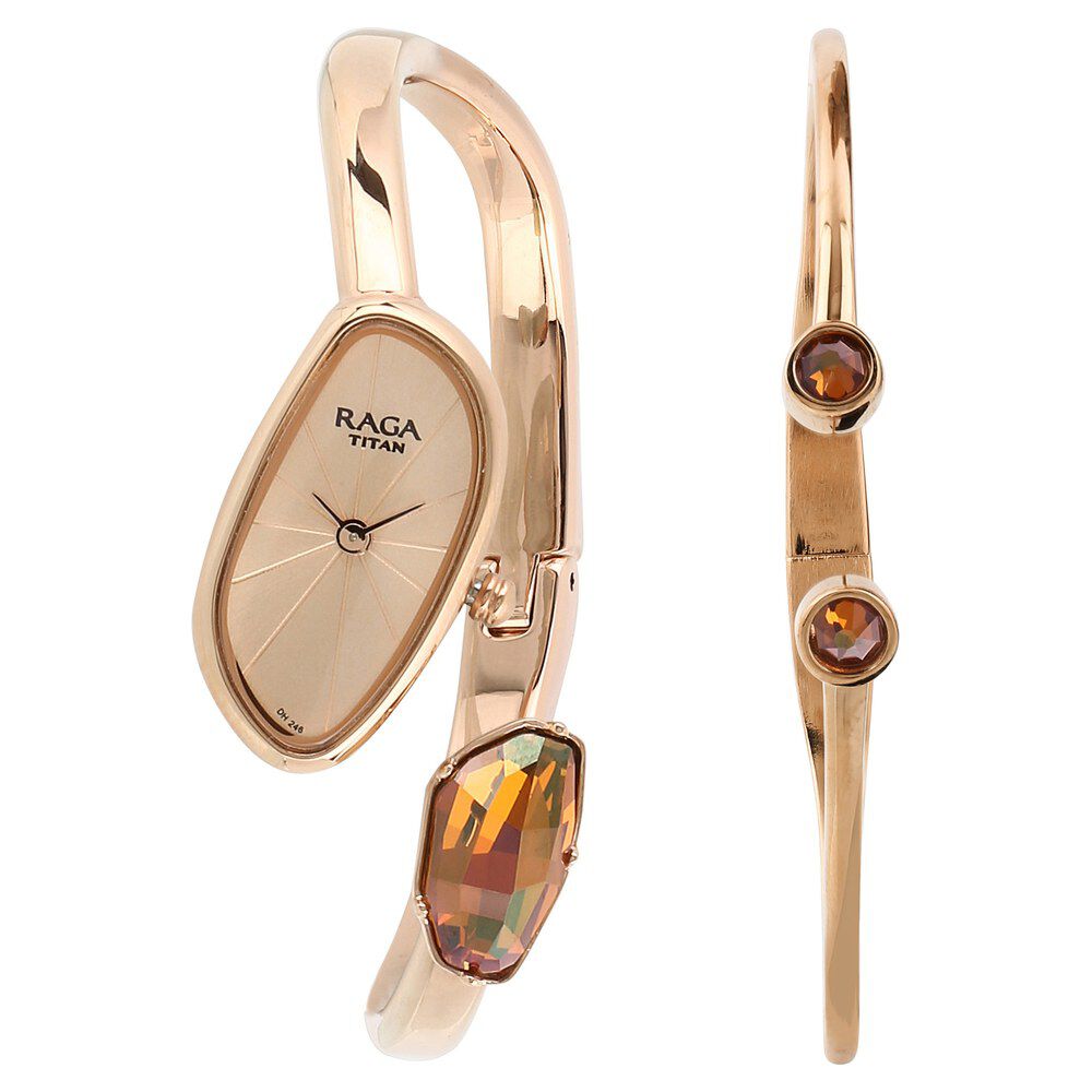 Buy Online Titan Raga Espana Rose Gold Dial Analog Bimetal Strap watch for Women 95055wm01f Titan
