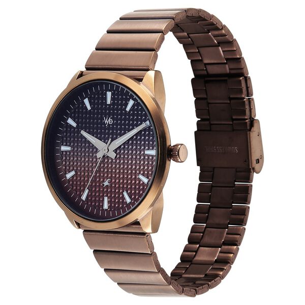 Vyb Arcane By Fastrack Quartz Analog Two Toned Dial Brown Stainless Steel Strap Watch For Guys - image number 2
