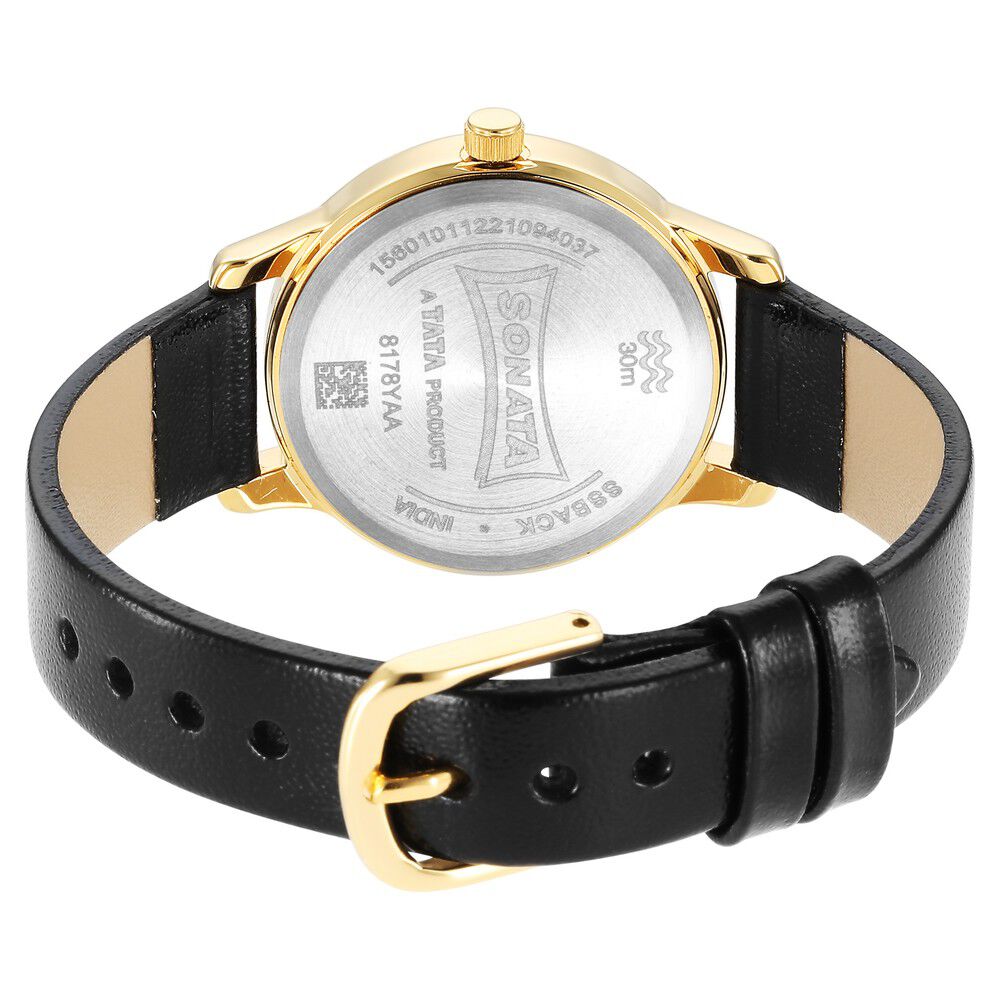 Buy Online Sonata Classic Gold White Dial Leather Strap Watch for Women nr8178yl02 Titan