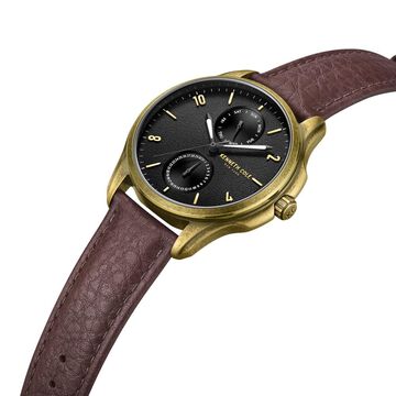 Kenneth Cole Quartz Multifunction Brown dial Leather Strap Watch for Men
