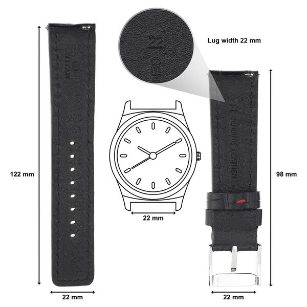 22 mm Black Genuine Leather Straps for Men - image number 1