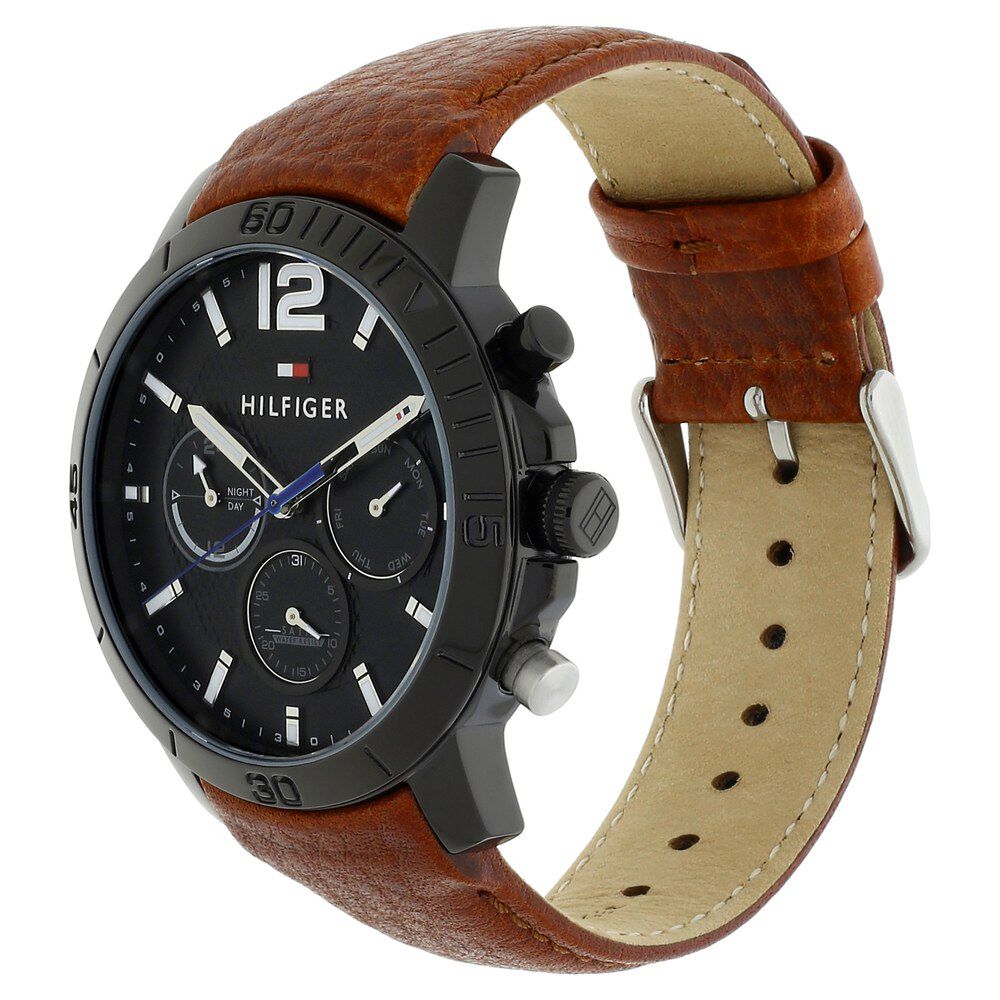 Buy Online Tommy Hilfiger Quartz Multifunction Black Dial Leather Strap Watch for Men nth1791269 Titan