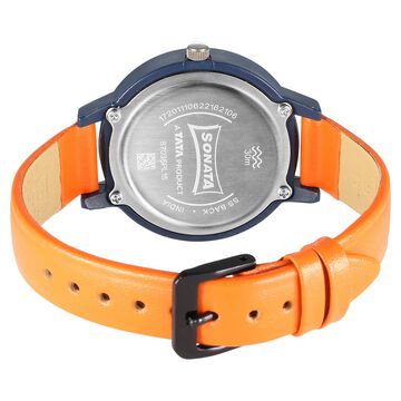 Sonata Splash Orange Dial Women Watch With Leather Strap