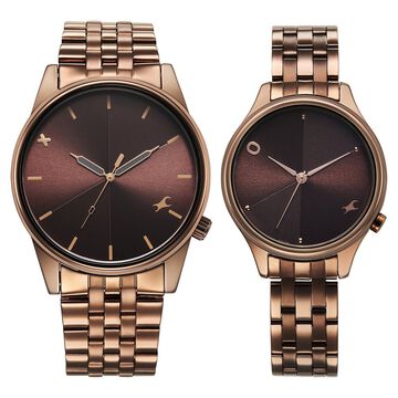 Fastrack Mixmatched Quartz Analog Brown Dial With Brown Metal Strap Watch For Couple