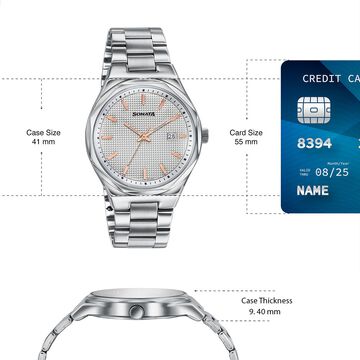Sonata Jashn Quartz Analog Grey Dial Silver Metal Strap Watch For Men