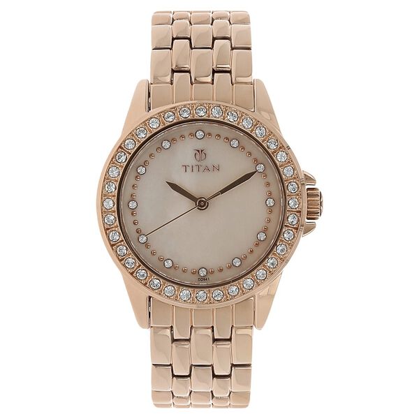 Titan Quartz Analog Champagne Dial Stainless Steel Strap Watch for Women - image number 0