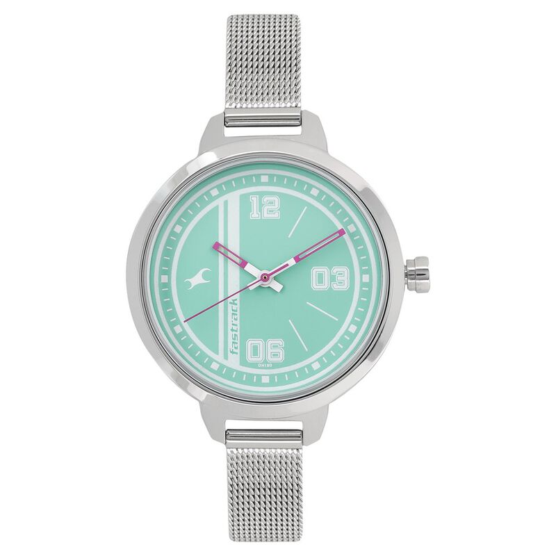 Fastrack Varsity Quartz Analog Green Dial Stainless Steel Strap Watch for Girls