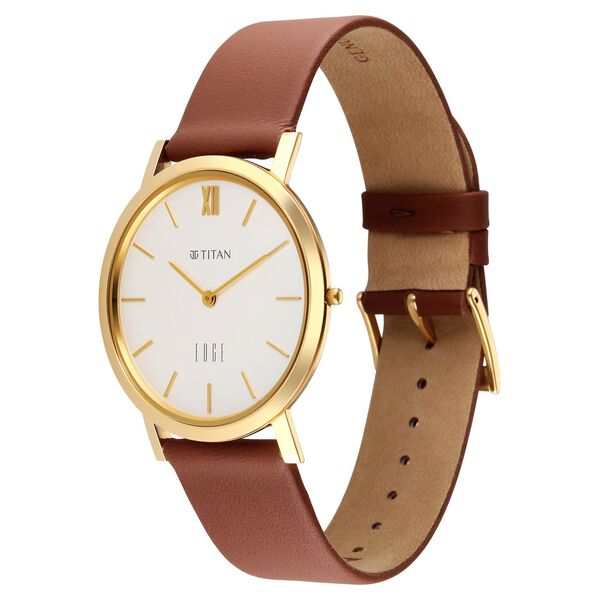 Edge Dynasty Quartz Analog White Dial Brown Leather Strap Watch For Men - image number 2