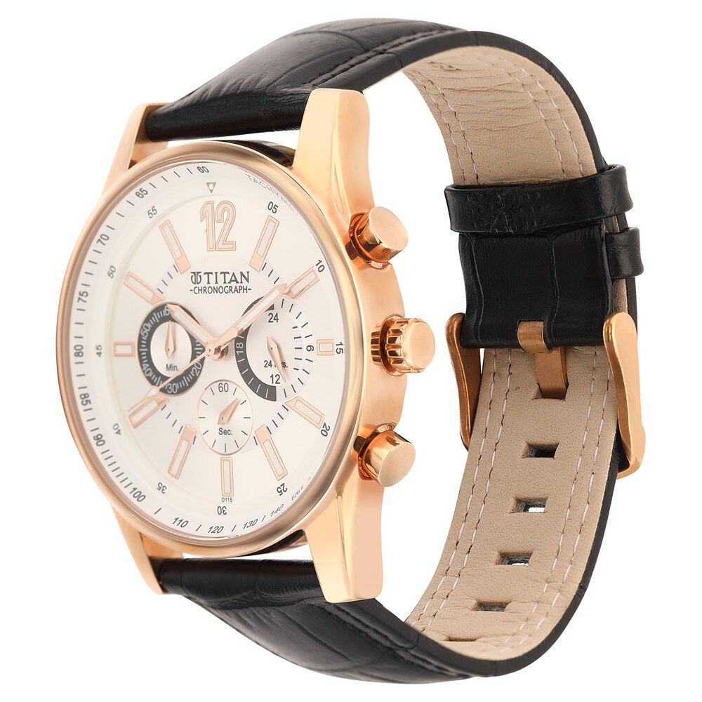 Titan Octane Silver Dial Chronograph Leather Strap watch for Men