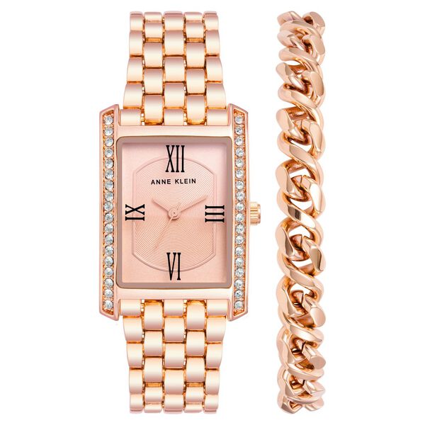 Anne Klein Quartz Analog Rose Gold Dial Rose Gold Metal Strap Rectangular Shaped Watch For Women - image number 0