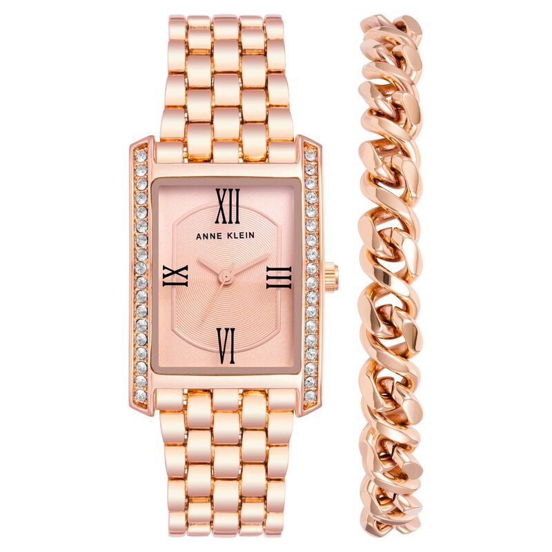 Anne Klein Quartz Analog Rose Gold Dial Rose Gold Metal Strap Rectangular Shaped Watch For Women