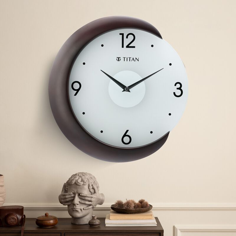 Titan Wooden Half Moon Wall Clock with Glass Dial - 32 cm x 31 cm (Medium)