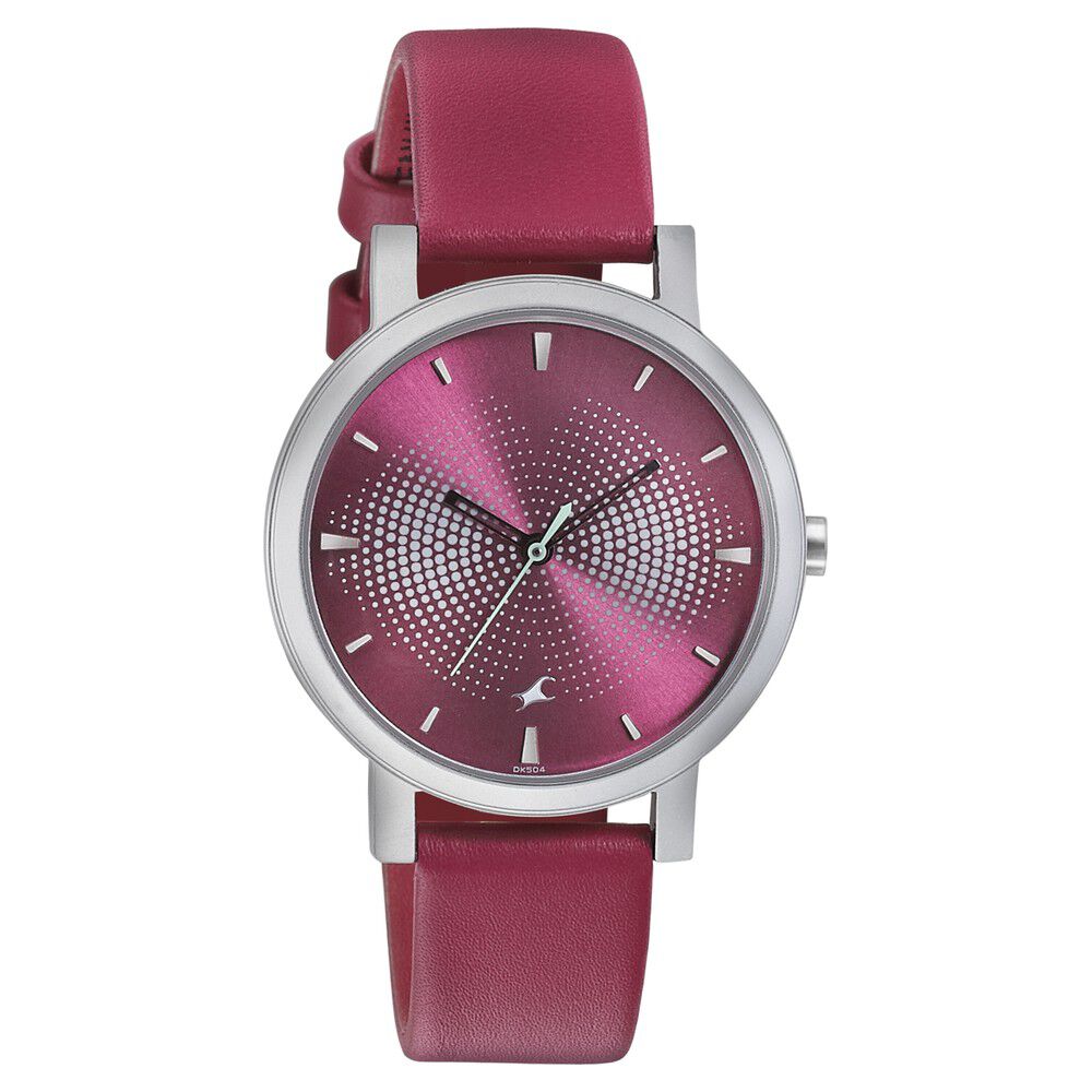 Buy Online Fastrack Sunburn Quartz Analog Pink Dial Leather Strap