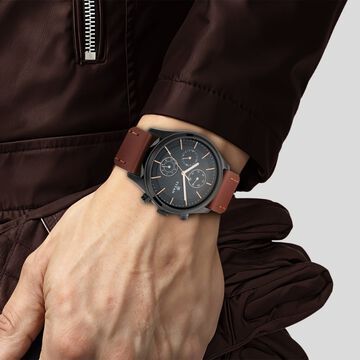 Titan Workwear Multifunction Black Dial Brown Leather Strap Watch For Men