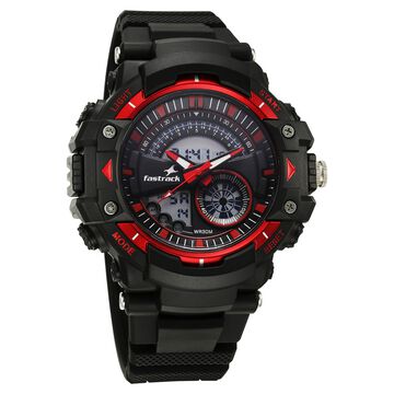 Fastrack StreetStyle Quartz Digital Black And Red Dial Black PU Strap Unisex Watch