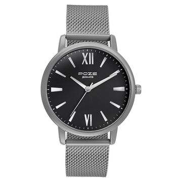 Sonata Poze Quartz Analog Black Round Dial Grey Mesh Strap Watch For Men