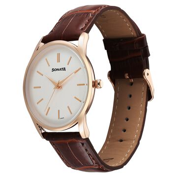 Sonata Eternia Quartz Analog White Dial Leather Strap Watch For Men