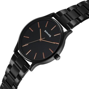 Sonata Aspire Quartz Analog Black Dial Stainless Steel Strap Watch For Men