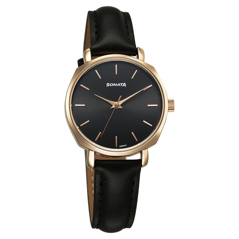 Sonata Eternia Quartz Analog Black Dial Leather Strap Watch For Women