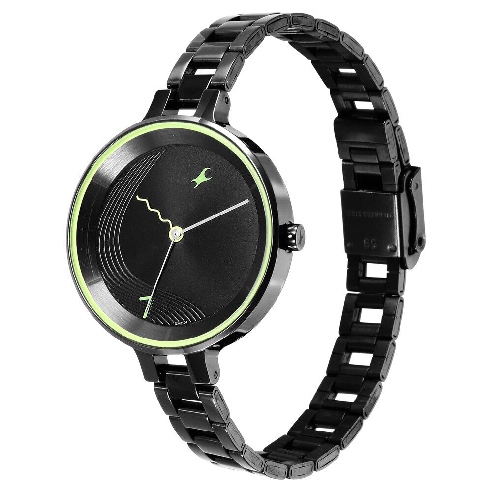 Buy Online Fastrack Stunners Quartz Analog Black Dial Metal Strap