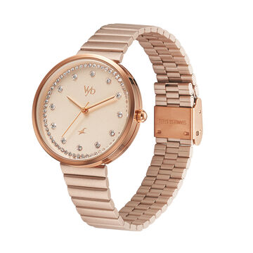Fastrack Vyb Mirage Quartz Analog Rose Gold Dial Stainless Steel Strap Watch for Girls