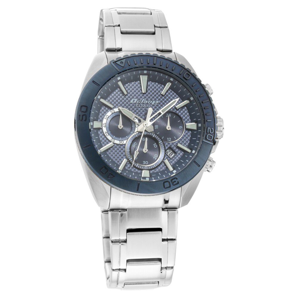 Buy Online Titan Quartz Chronograph Silver Dial Stainless Steel Strap Watch for Men 90115km01 p Titan