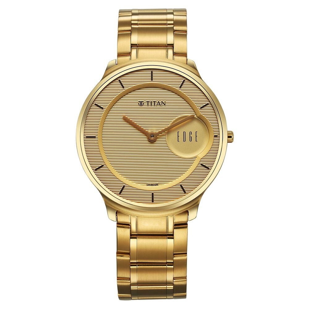 Titan Edge Metal Golden Dial Stainless Steel Strap Watch for Men-image-26