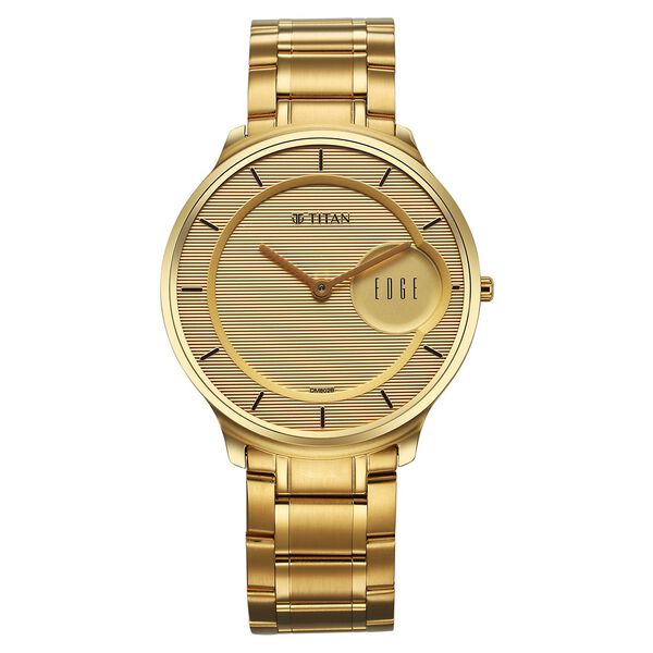 Titan Edge Metal Golden Dial Stainless Steel Strap Watch for Men - image number 0