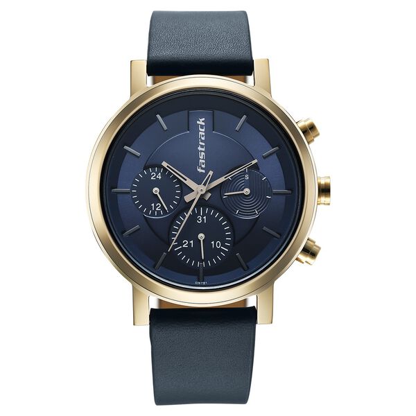 Fastrack Chrome K Quartz Multifunction Blue Dial Blue Leather Strap Watch For Guys - image number 0