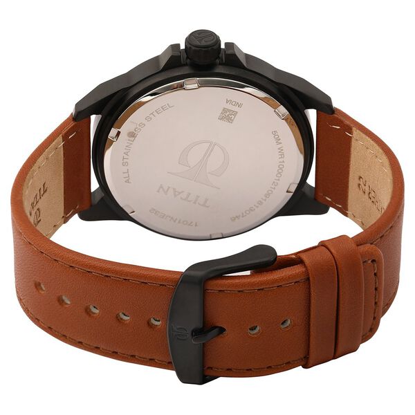 Titan Quartz Analog with Day and Date Black Dial Leather Strap Watch for Men - image number 4