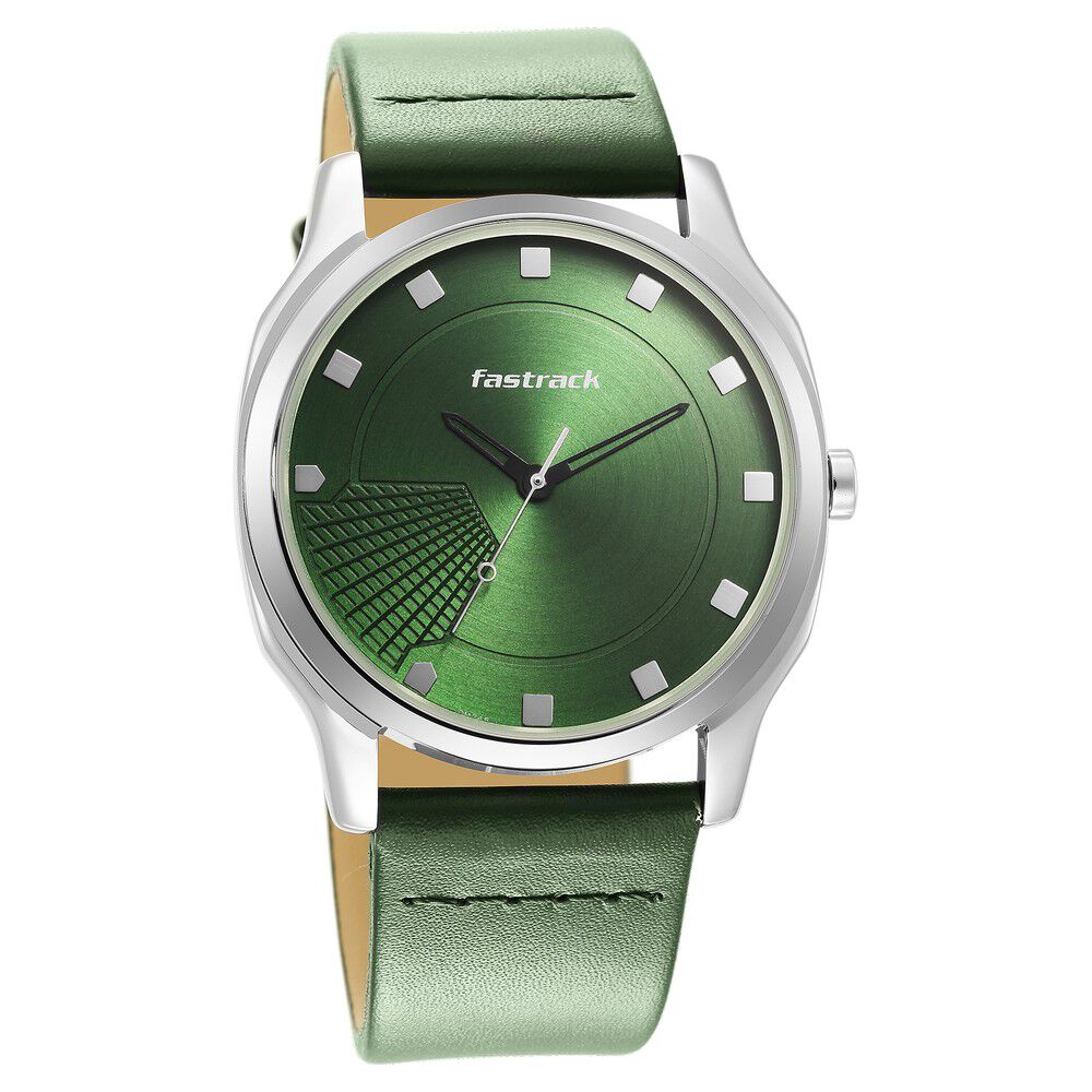 Buy Online Fastrack Stunners Quartz Analog Green Dial Leather Strap Watch for Guys ns3255sl02 Titan
