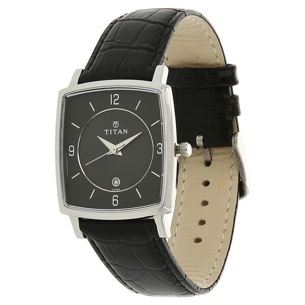 Titan Quartz Analog with Date Black Dial Leather Strap Watch for Men - image number 1