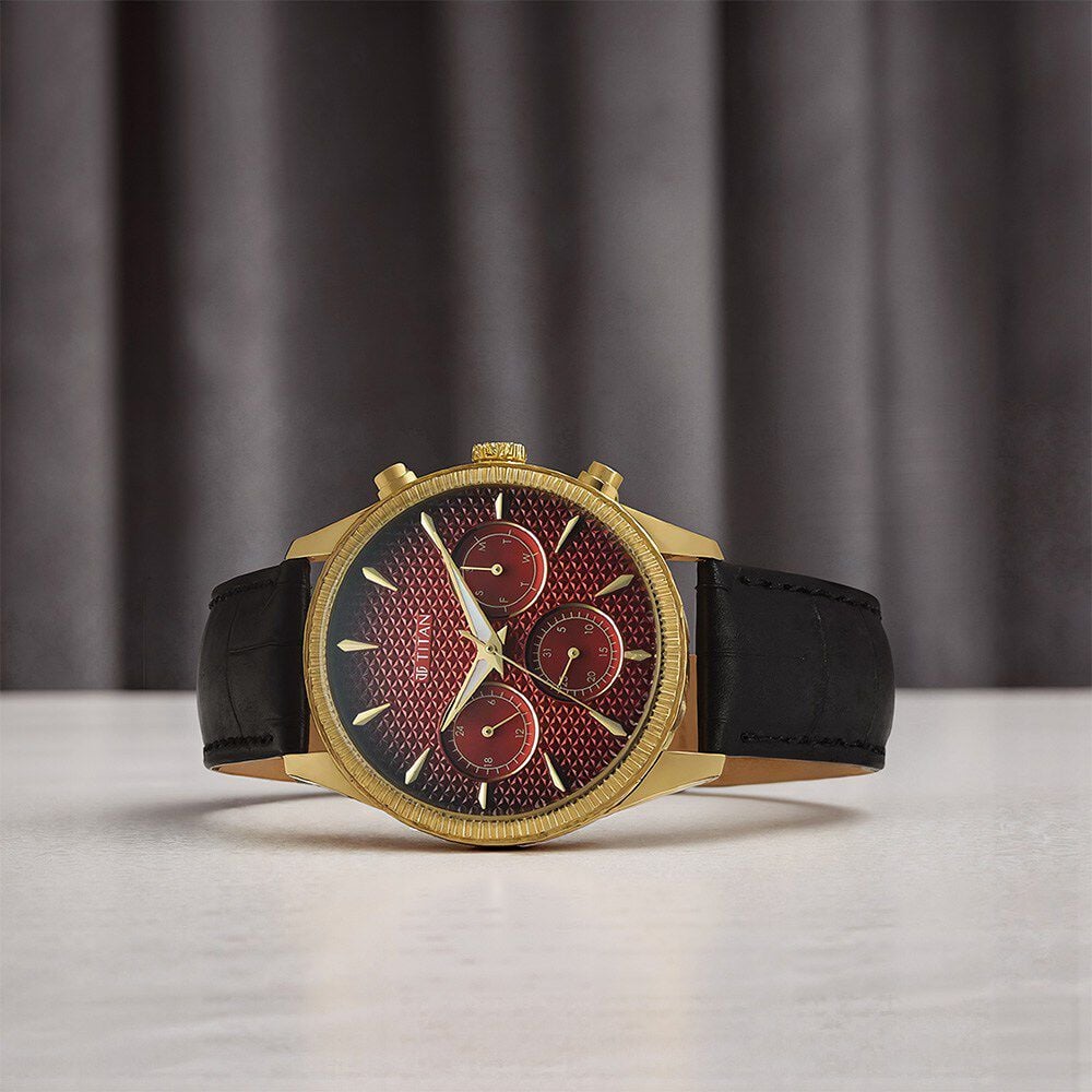 Titan Regalia Opulent Quartz Analog with Day and Date Red Dial Black Leather Strap Watch for Men-image-22
