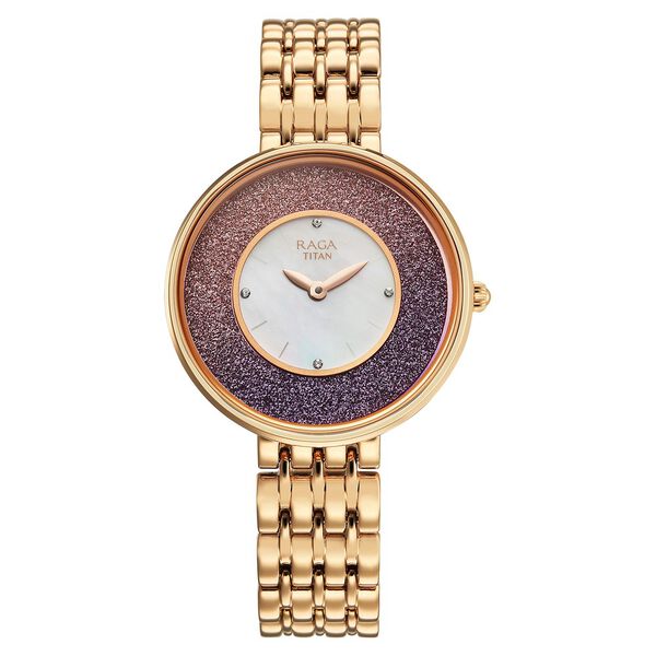 Titan Raga Glimmers Quartz Analog Mother of Pearl Dial Rose Gold Metal Strap Watch For Women - image number 1