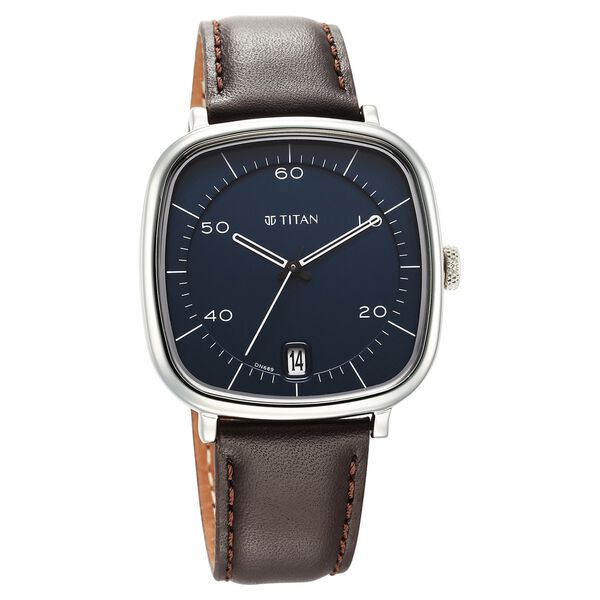 Titan Neo Curve Quartz Analog with Date With Date Blue Dial Brown Leather Strap Watch for Men - image number 1