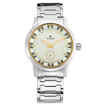 Titan Quartz Analog Silver Dial Metal Strap Watch for Men
