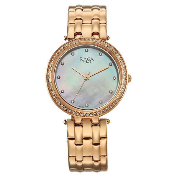 Titan Raga DEC Blaze Quartz Analog Mother of Pearl Dial Rose Gold Metal Strap Watch For Women - image number 0