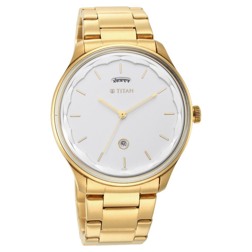 Buy Online Titan Punjab Collection White Dial Analog with Day and Date Stainless Steel Strap Watch for Men ns1869ym01 Titan