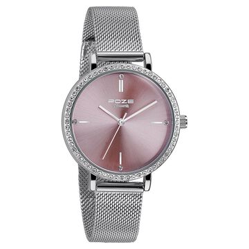 Sonata Poze Quartz Analog Pink Round Dial Silver Mesh Strap Watch For Women