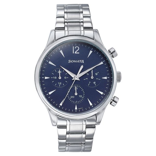 Sonata Wedding Edit Quartz Multifunction Blue Dial Stainless Steel Strap Watch For Men - image number 1