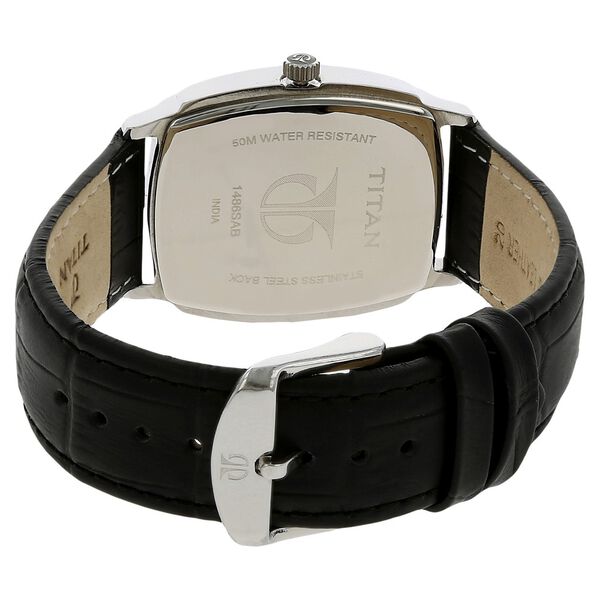 Buy Online Titan Quartz Analog with Date Black Dial Leather Strap Watch ...