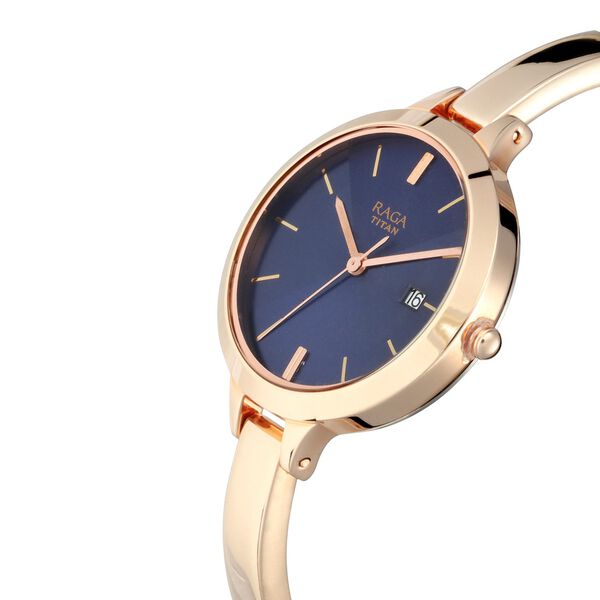 Titan Quartz Analog with Date Blue Dial Metal Strap Watch for Women - image number 1