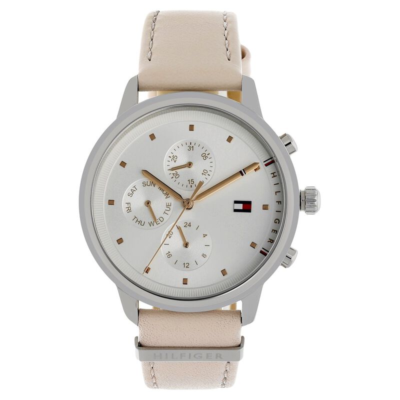 Tommy Hilfiger Quartz Multifunction White Dial Leather Strap Watch for Women